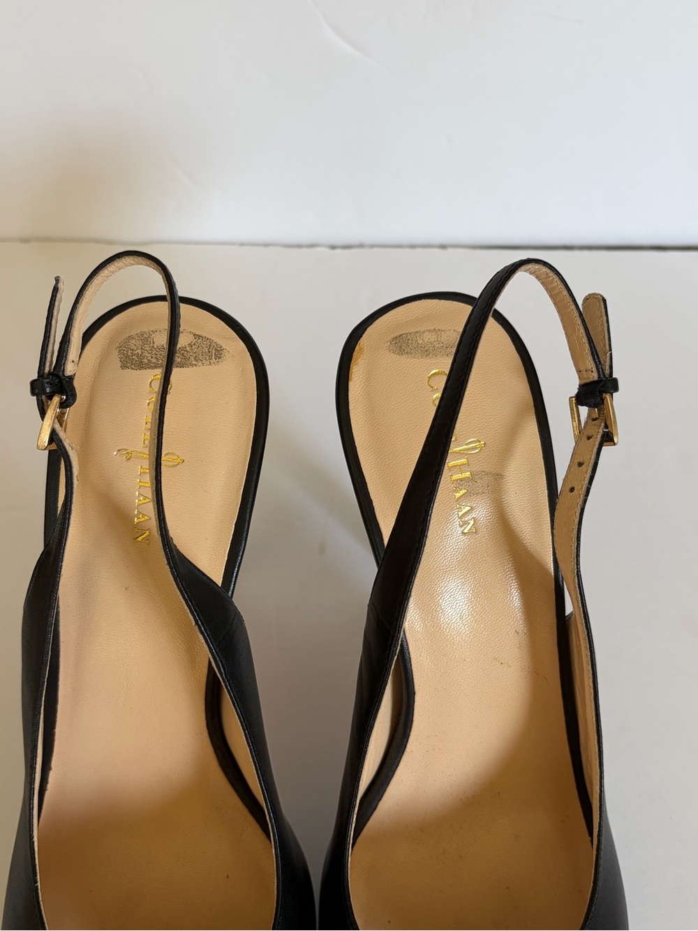 Cole Haan Black Leather Peep-Toe Slingback Heels Women’s Size 8 - Picture 5 of 8